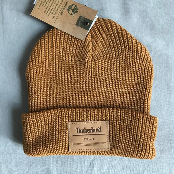 Timberland Mens Ribbed Knit Beanie Logo 